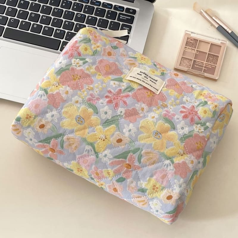 Floral Print Fabric Pouch / Makeup Bag / Clutch