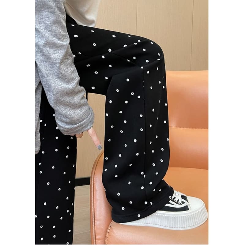 Floral Print High Waist Drawstring Wide Leg Sweatpants