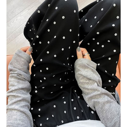 Floral Print High Waist Drawstring Wide Leg Sweatpants