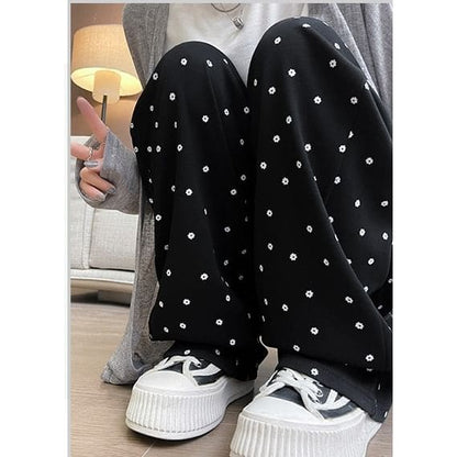 Floral Print High Waist Drawstring Wide Leg Sweatpants