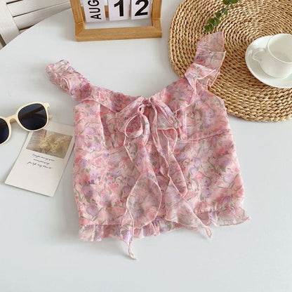 Floral Print Ruffled Camisole Top - Floral Print - Pink