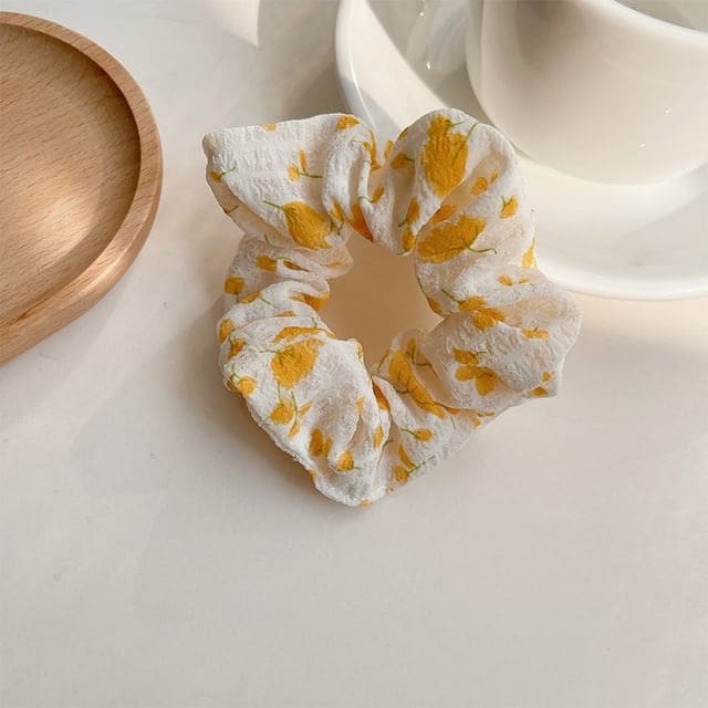 Floral Print Scrunchie - Yellow / One Size