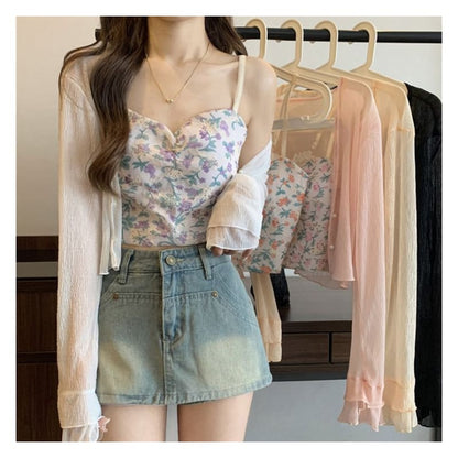 Floral Print Shirred Camisole Top / V