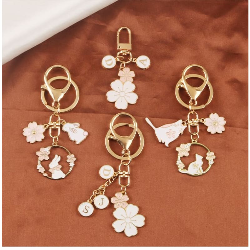 Floral / Rabbit Alloy Keyring (Various Designs)