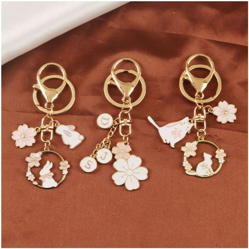 Floral / Rabbit Alloy Keyring (Various Designs)