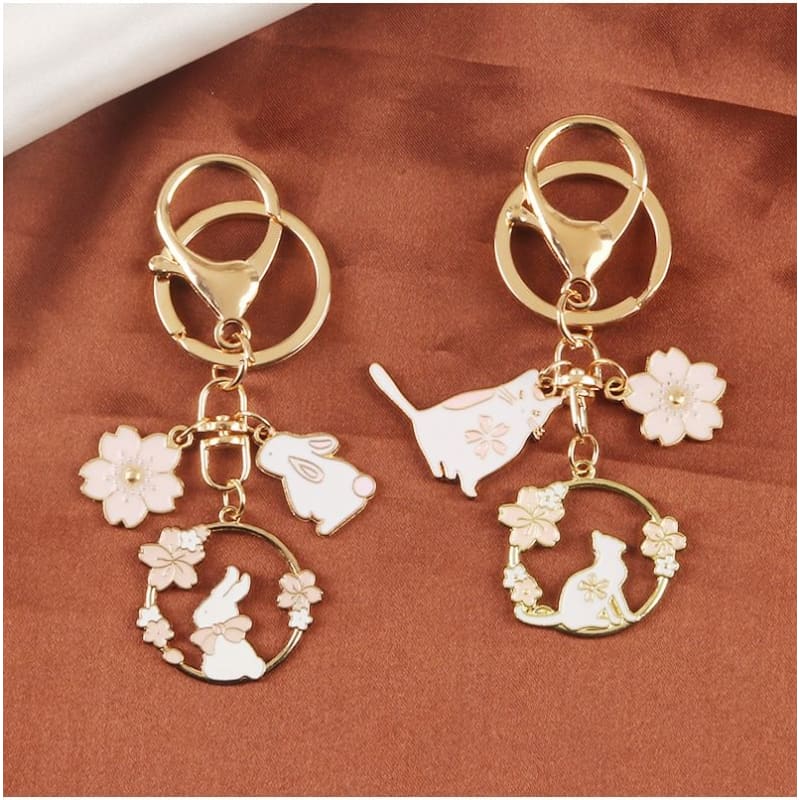 Floral / Rabbit Alloy Keyring (Various Designs)