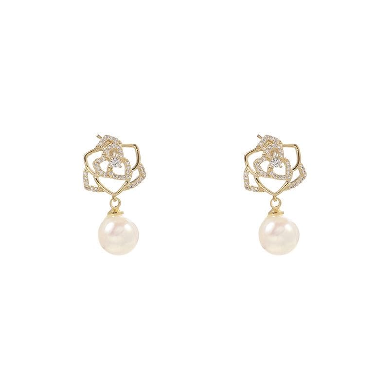 Floral Rhinestone Faux Pearl Drop Earring