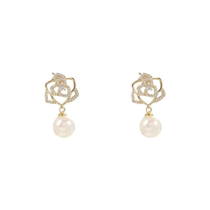 Floral Rhinestone Faux Pearl Drop Earring