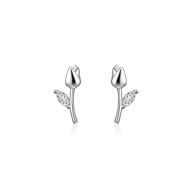 Floral Rhinestone Sterling Silver Ear Stud - 1 Pair