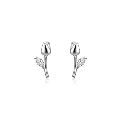 Floral Rhinestone Sterling Silver Ear Stud - 1 Pair