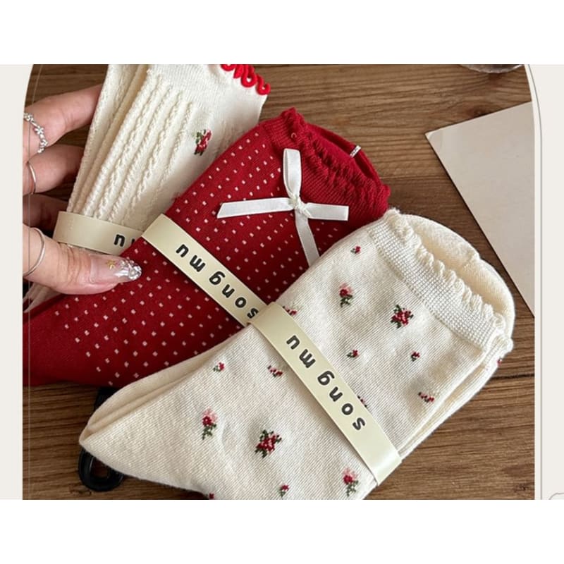 Floral Socks / Dotted Bow Socks / Set