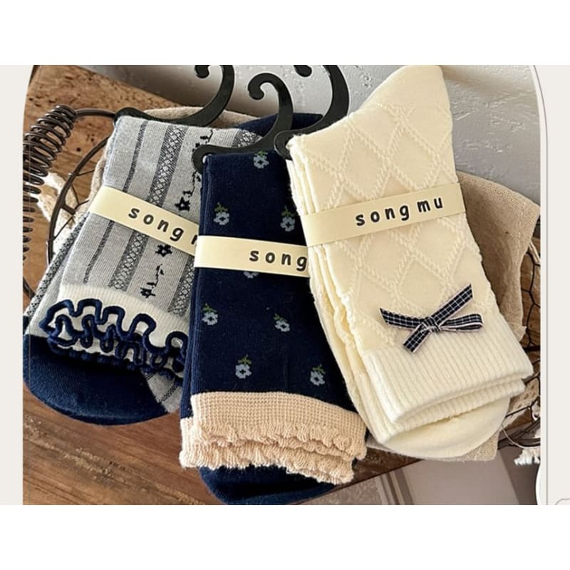 Floral Socks / Plain Bow Socks / Set