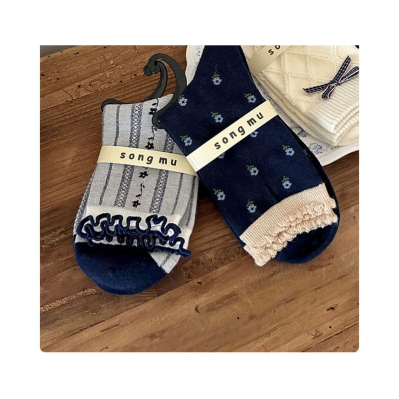 Floral Socks / Plain Bow Socks / Set