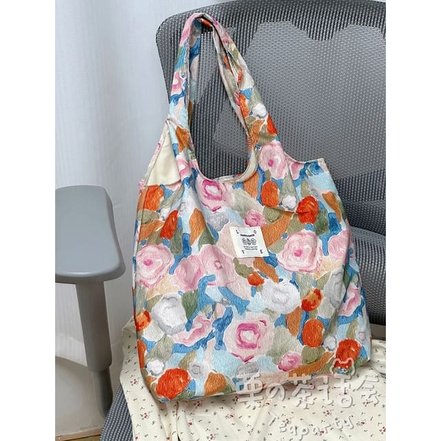 Floral Tote Bag / Bag Charm / Set - Without Bag Charm