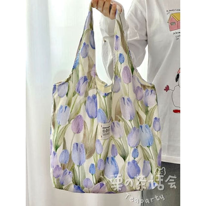 Floral Tote Bag / Bag Charm / Set - Without Bag Charm