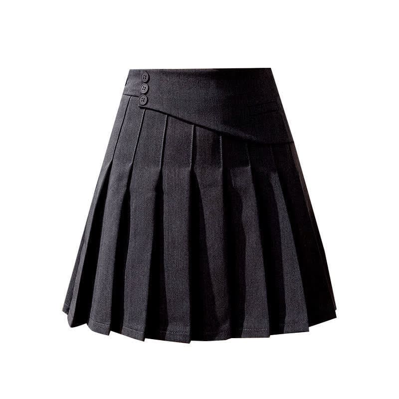 Flouncing Loose Shirt High Waist Pleated Skirt - Black