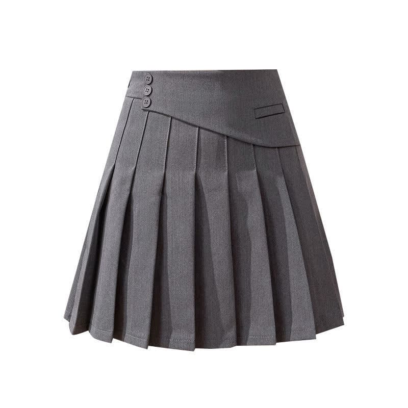 Flouncing Loose Shirt High Waist Pleated Skirt - Gray Skirt