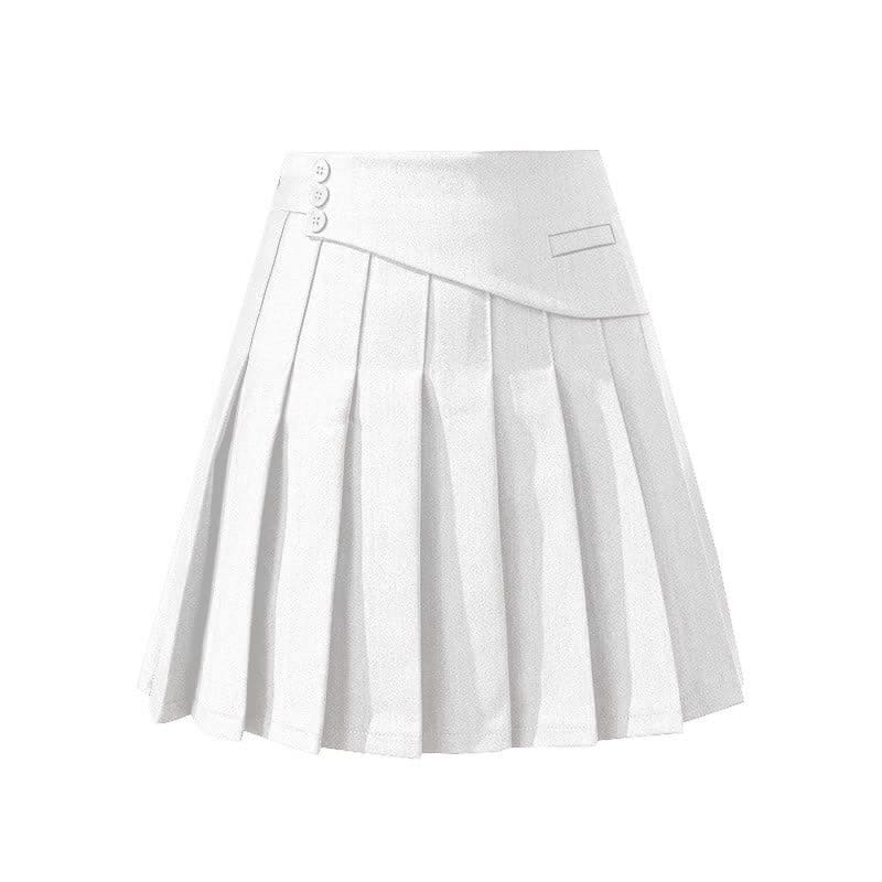 Flouncing Loose Shirt High Waist Pleated Skirt - White