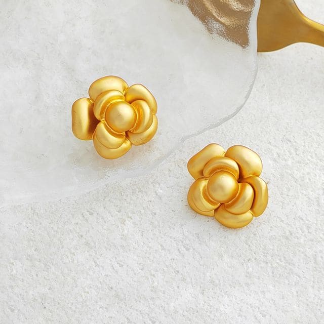 Flower Alloy Earring - 1 Pair - Matte - Gold / One Size