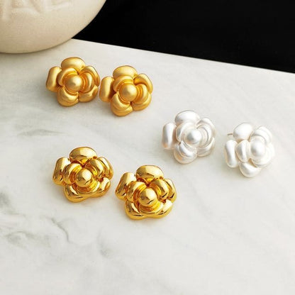 Flower Alloy Earring - 1 Pair - Matte - Gold / One Size