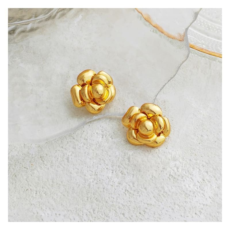 Flower Alloy Earring - 1 Pair - Matte - Gold / One Size