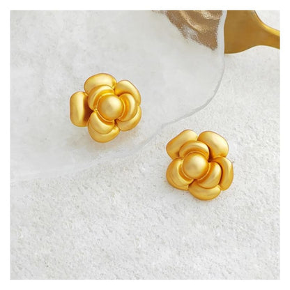 Flower Alloy Earring - 1 Pair - Matte - Gold / One Size