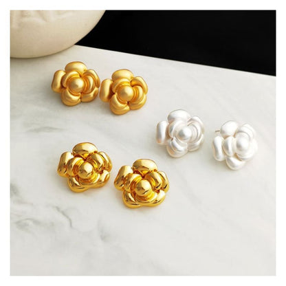 Flower Alloy Earring - 1 Pair - Matte - Gold / One Size