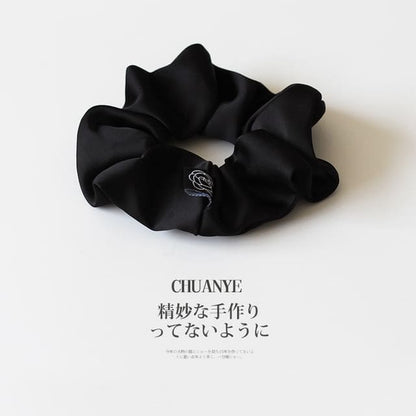 Flower Applique Hair Tie - 03 - Black / One Size