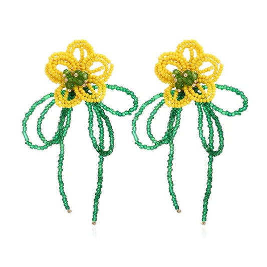 Flower Bead Earrings - Green/yellow - earrings