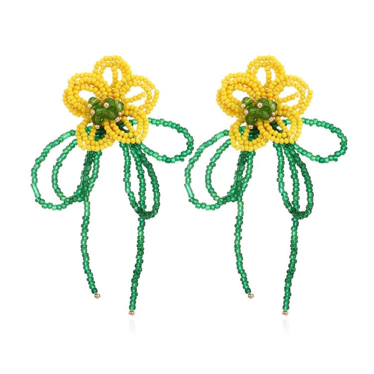 Flower Bead Earrings - Green/yellow - earrings
