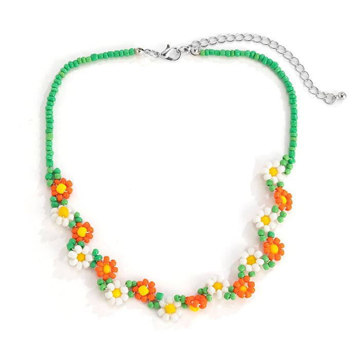 Flower Beaded Choker Necklace - Necklace