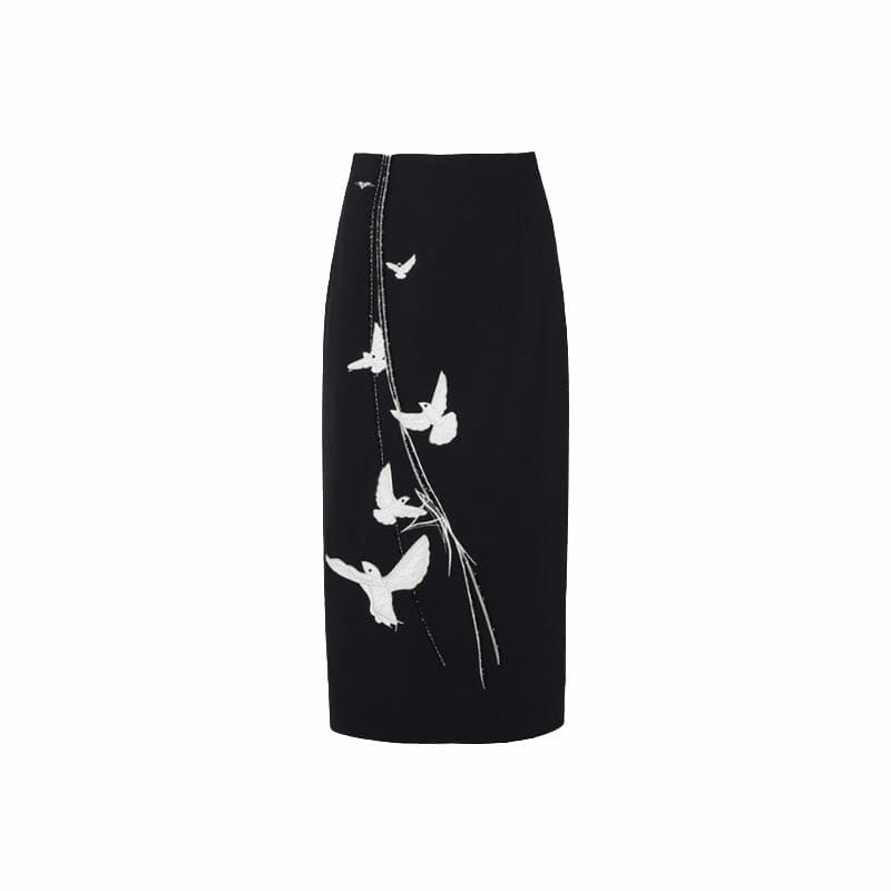 Flower Bird Print Skirt Two Pieces Set