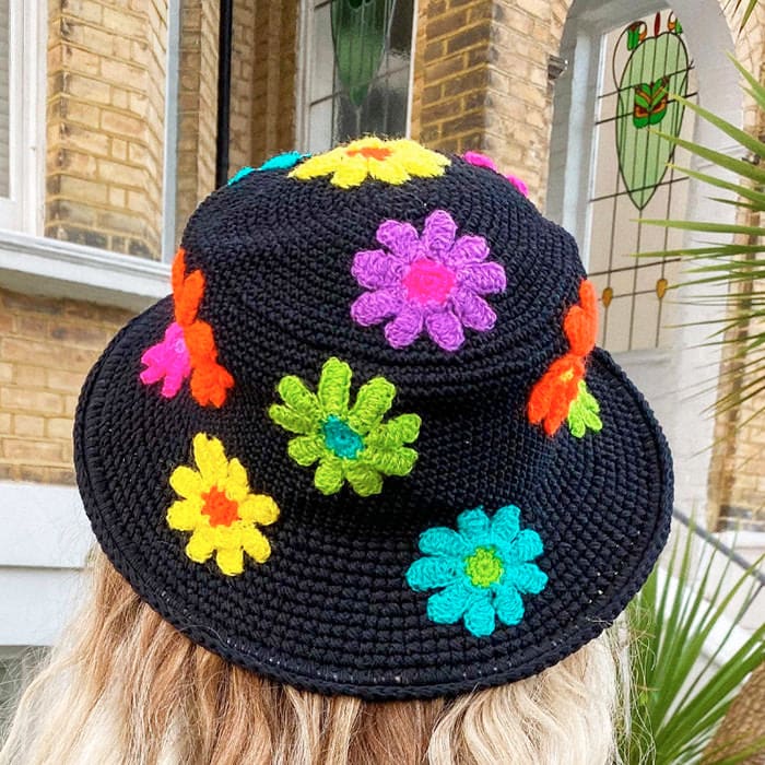 Flower Crochet Bucket Hat - Standart / Black - Other