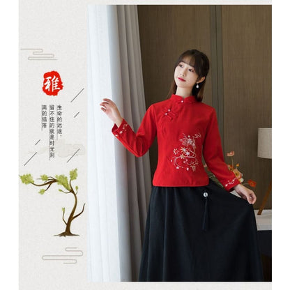 Flower Embroidered Hanfu Blouse