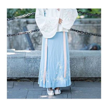 Flower Embroidered Hanfu Blouse / High Waist Maxi