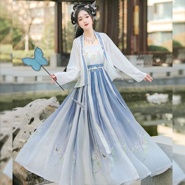 Flower Embroidered Hanfu Costume Set - Set of 4 - Camisole