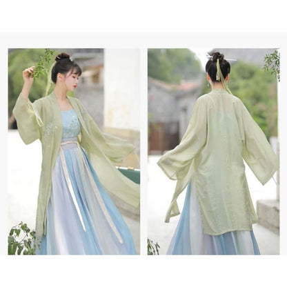 Flower Embroidered Hanfu Robe / Camisole Top / High Waist