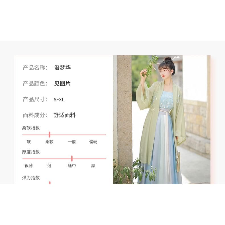 Flower Embroidered Hanfu Robe / Camisole Top / High Waist