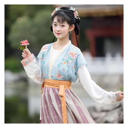 Flower embroidered Hanfu Vest / Blouse / High Waist Floral