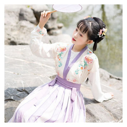 Flower embroidered Hanfu Vest / Blouse / High Waist Floral