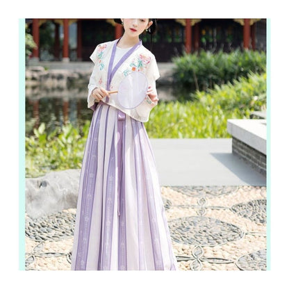 Flower embroidered Hanfu Vest / Blouse / High Waist Floral