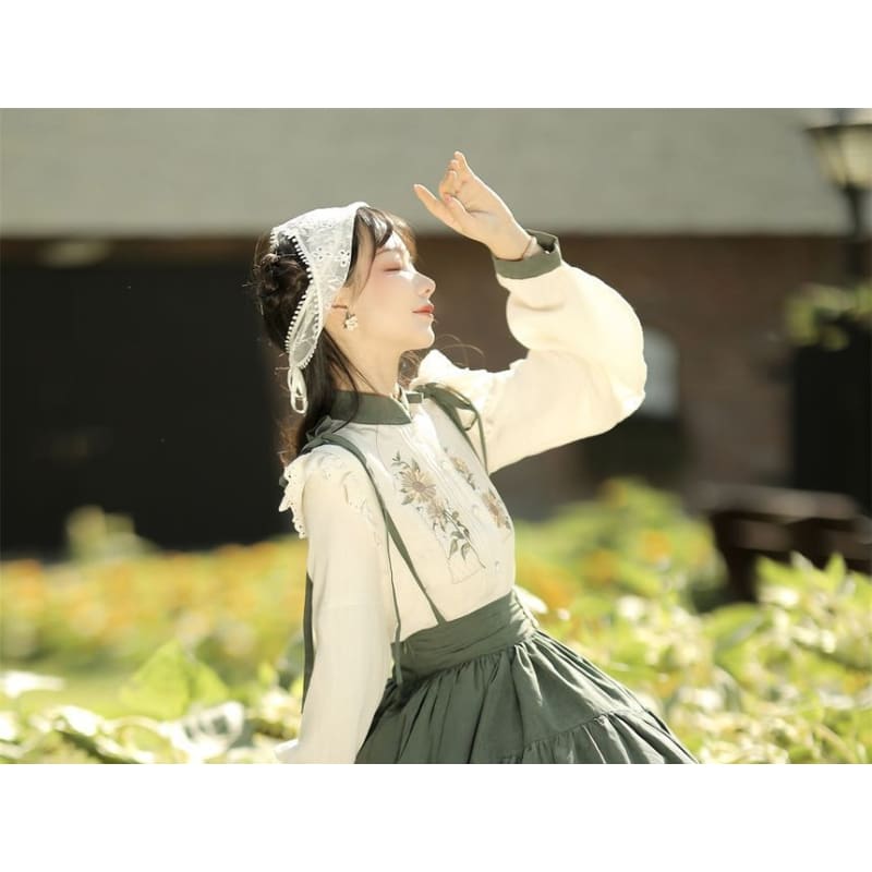 Flower Embroidered Lace Trim Lolita Blouse / Midi Jumper