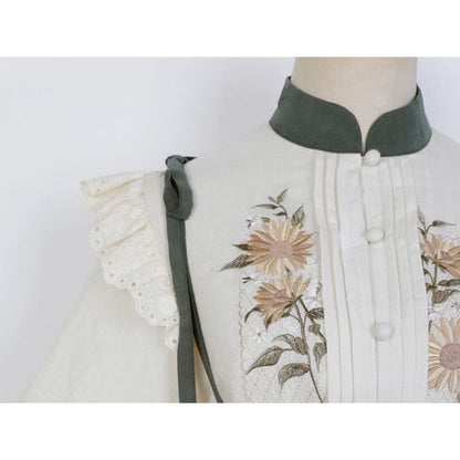 Flower Embroidered Lace Trim Lolita Blouse / Midi Jumper