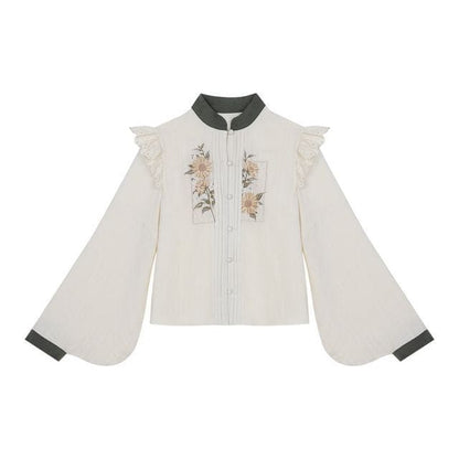 Flower Embroidered Lace Trim Lolita Blouse / Midi Jumper