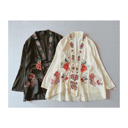 Flower Embroidered Open Front Jacket