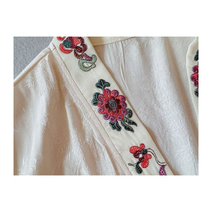 Flower Embroidered Open Front Jacket