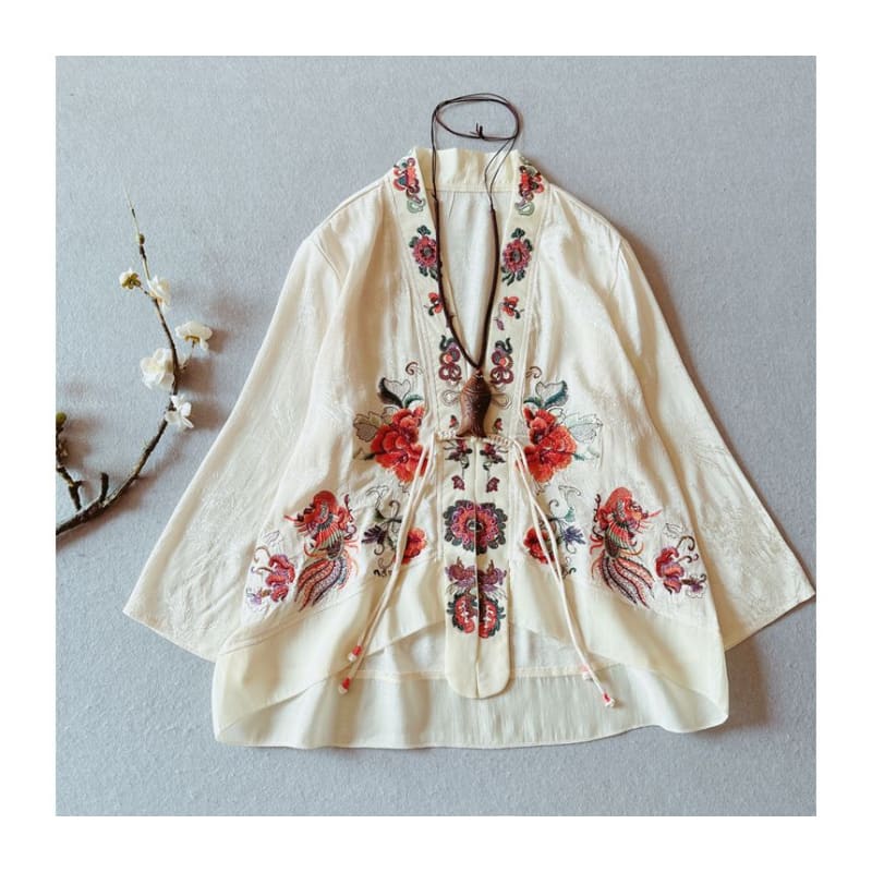 Flower Embroidered Open Front Jacket