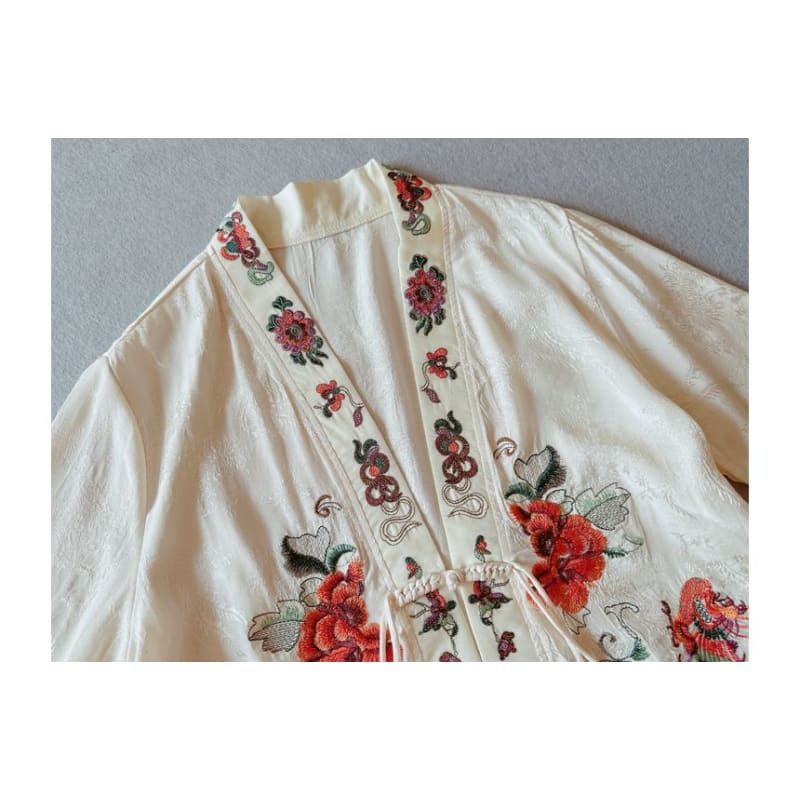 Flower Embroidered Open Front Jacket