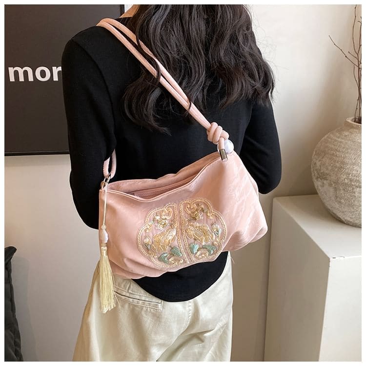 Flower Embroidered Shoulder Bag