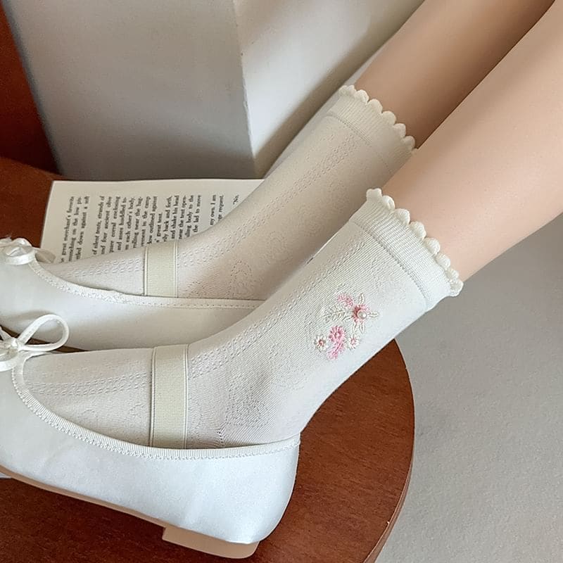 Flower Embroidered Socks